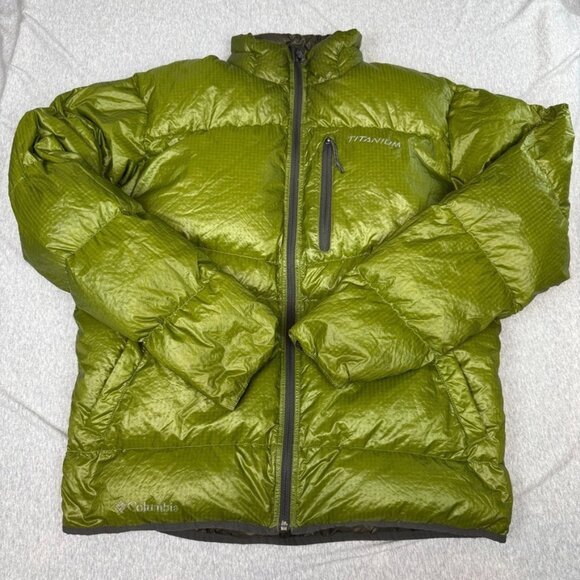 Columbia Titanium 700 Down Reversible Puffer Green Brown Jacket Men's Size L - Picture 1 of 16